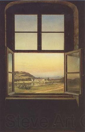 johann christian Claussen Dahl View through a Window to the Chateau of Pillnitz (mk09) Spain oil painting art